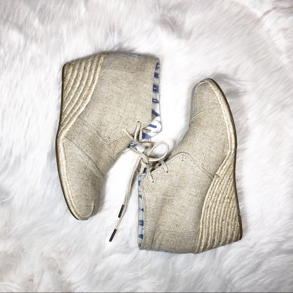 TOMS Espadrille Lace-Up Wedge, Beige, Size 10